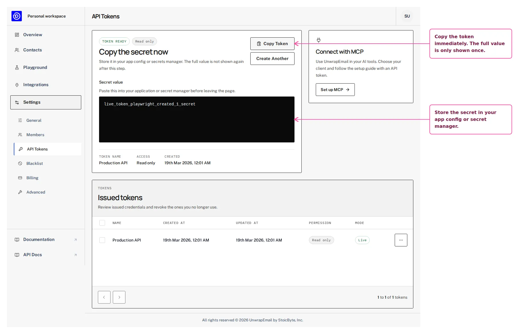 Create your first API token