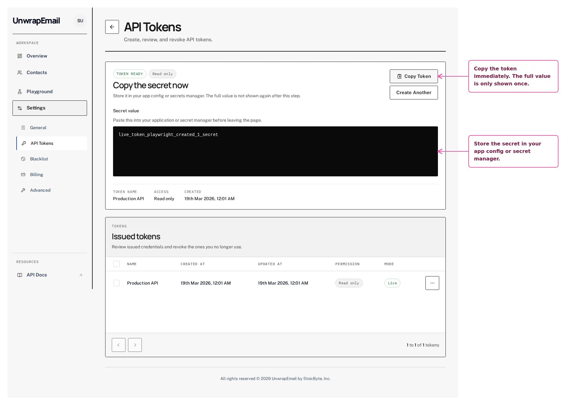 Create your first API token